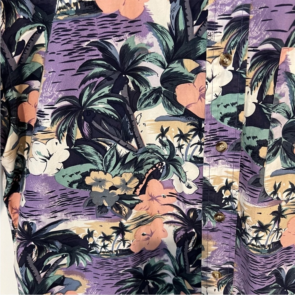 Bimini Bay Hawaiian Button Up Shirt Men’s Size L Floral Pink/Purple Palm Cotton - Picture 3 of 9